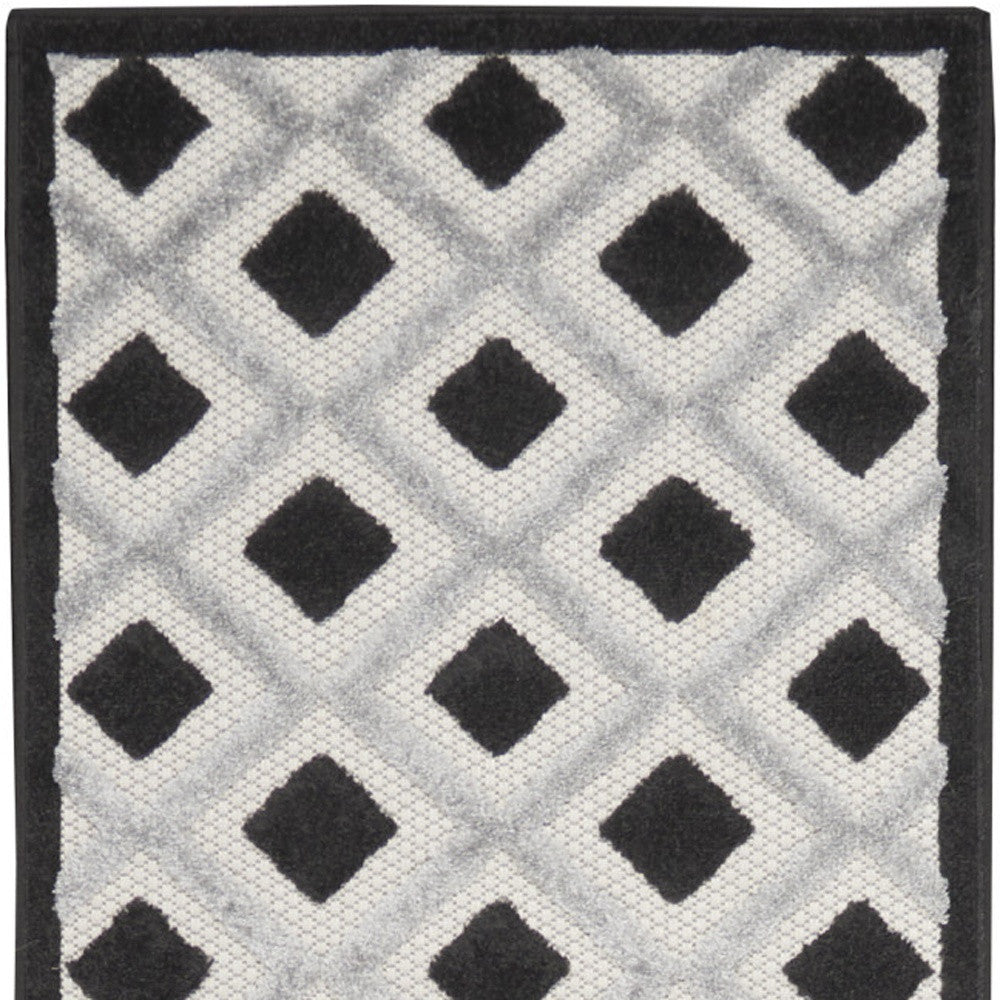 Black And White Gingham Non Skid Indoor Outdoor Runner Rug - 2' X 10'