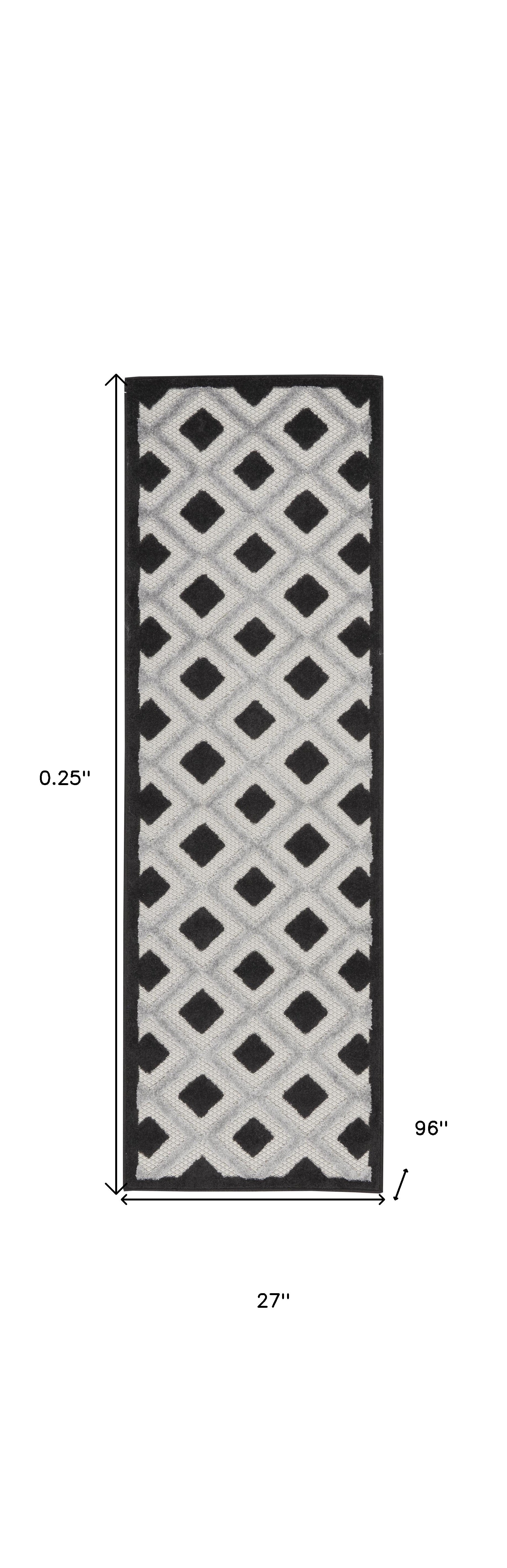 Black And White Gingham Non Skid Indoor Outdoor Runner Rug - 2' X 8'