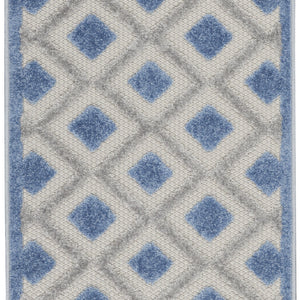 Blue And Grey Gingham Non Skid Indoor Outdoor Runner Rug - 2' X 6'