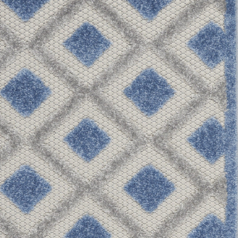 Blue And Grey Gingham Non Skid Indoor Outdoor Runner Rug - 2' X 6'