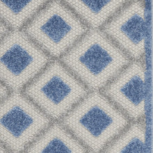 Blue And Grey Gingham Non Skid Indoor Outdoor Runner Rug - 2' X 6'