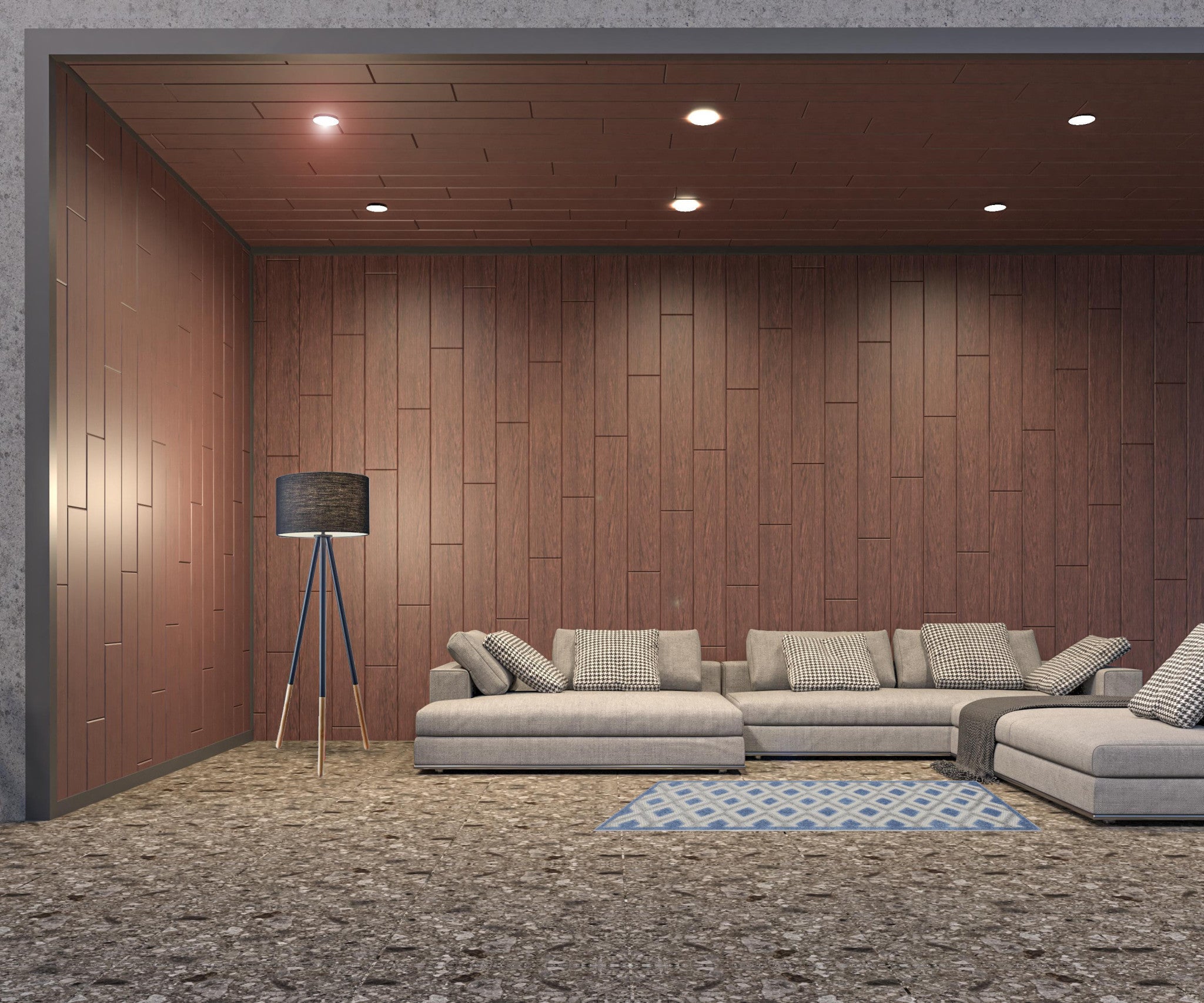 Blue And Grey Gingham Non Skid Indoor Outdoor Runner Rug - 2' X 6'