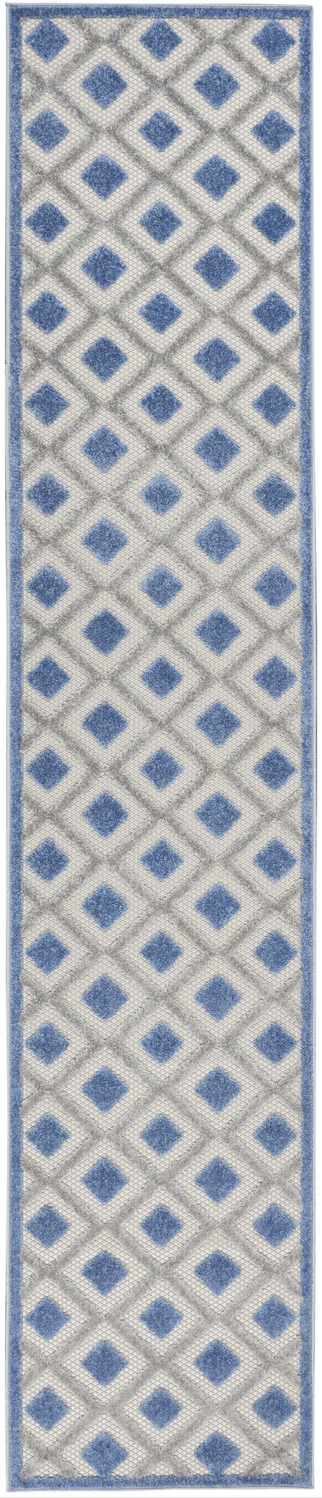 Blue And Grey Gingham Non Skid Indoor Outdoor Runner Rug - 2' X 12'