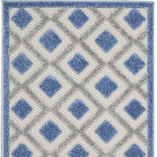 Blue And Grey Gingham Non Skid Indoor Outdoor Runner Rug - 2' X 12'