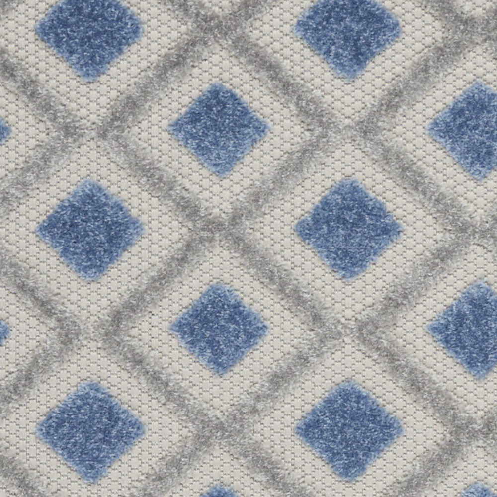 Blue And Grey Gingham Non Skid Indoor Outdoor Runner Rug - 2' X 8'