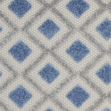 Blue And Grey Gingham Non Skid Indoor Outdoor Runner Rug - 2' X 8'