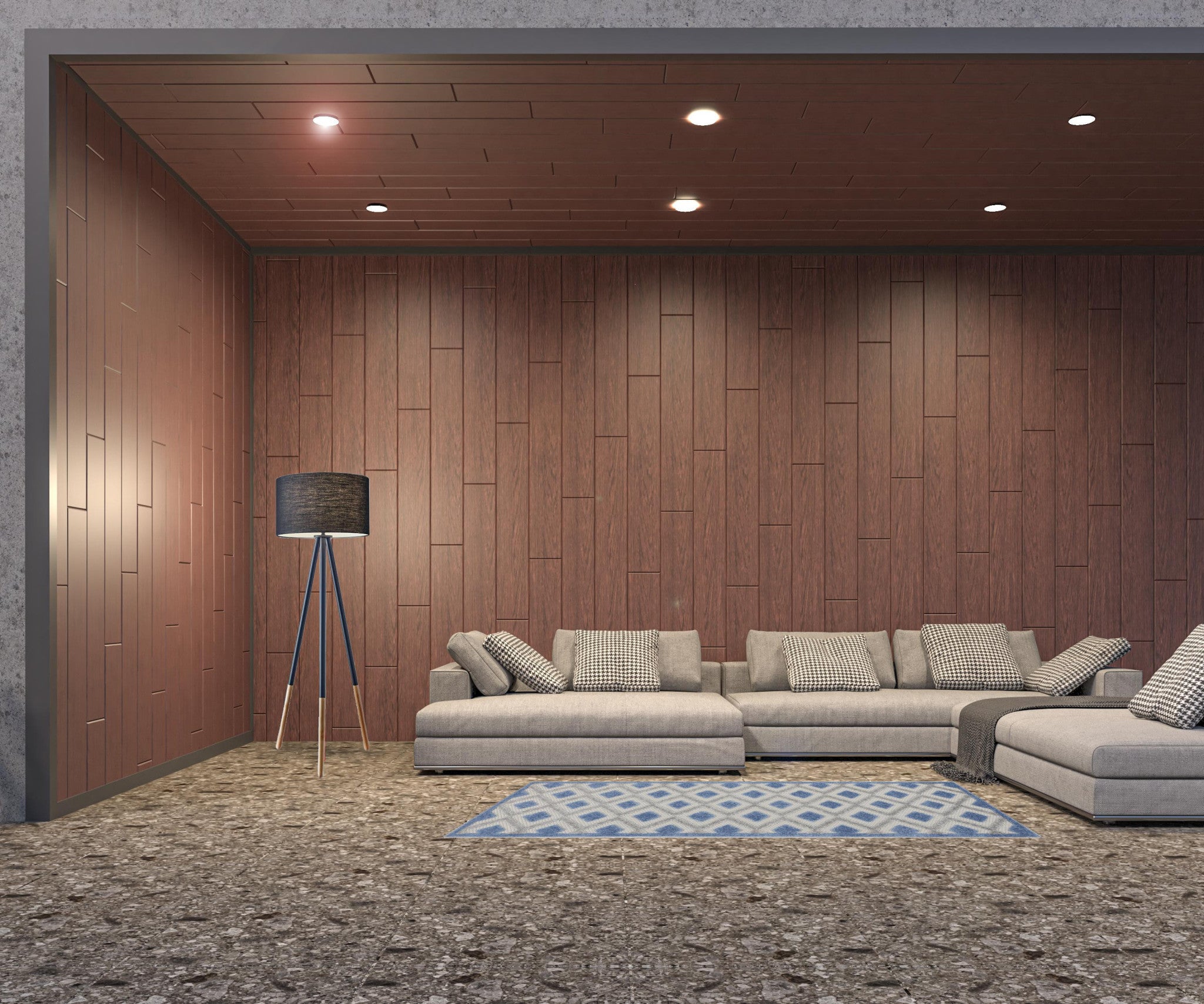 Blue And Grey Gingham Non Skid Indoor Outdoor Runner Rug - 2' X 8'