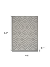 5' X 7' Silver Grey Argyle Indoor Outdoor Area Rug