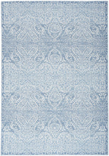 5' X 7' Aqua Damask Distressed Washable Area Rug