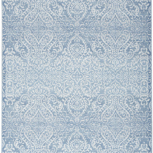 5' X 7' Aqua Damask Distressed Washable Area Rug
