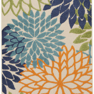 3' X 5' Cream And Blue Floral Non Skid Indoor Outdoor Area Rug