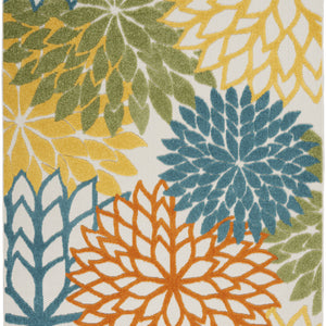 5' X 7' Turquoise Floral Non Skid Indoor Outdoor Area Rug