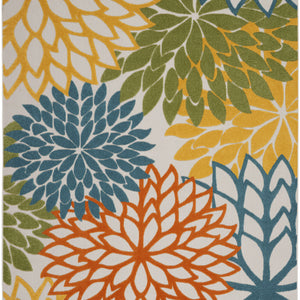 9' X 12' Turquoise Floral Non Skid Indoor Outdoor Area Rug