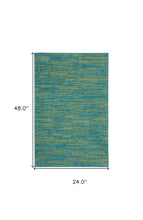 2' X 4' Blue And Green Striped Non Skid Indoor Outdoor Runner Rug