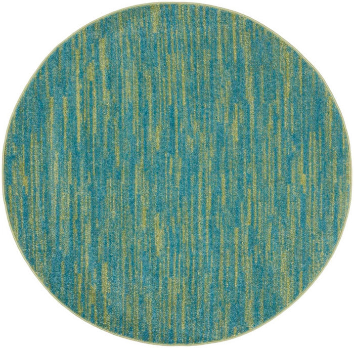 4' Blue And Green Round Striped Non Skid Indoor Outdoor Area Rug