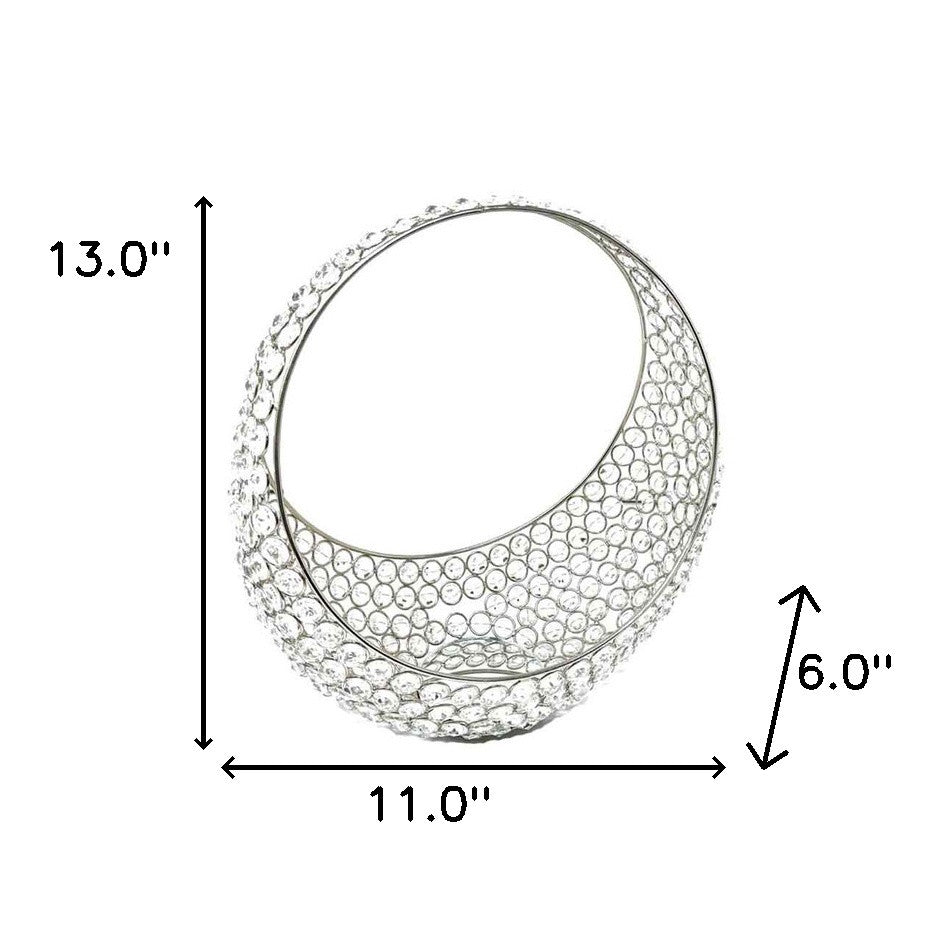 Silver and Faux Crystal Bling Ring Basket 13"