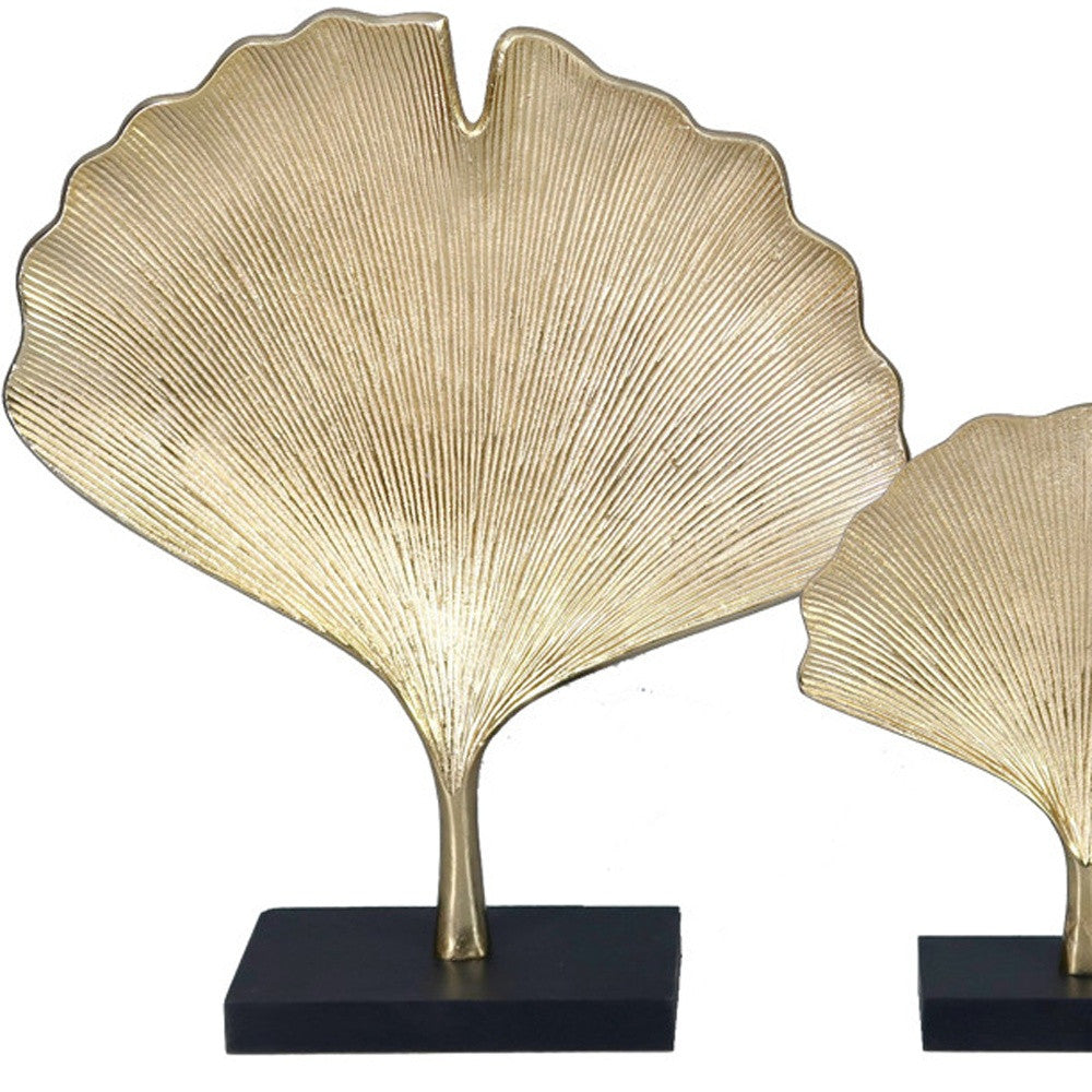 Set Of Two 15" Gold Gingko Leaf Aluminum Sculptures
