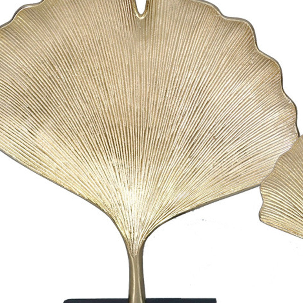 Set Of Two 15" Gold Gingko Leaf Aluminum Sculptures