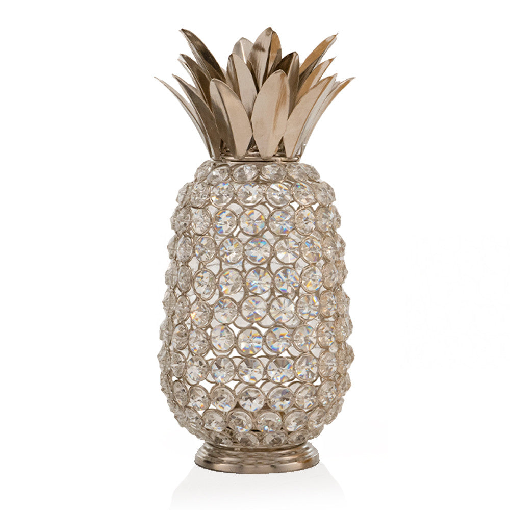 11" Silver And Clear Faux Crystal Decorative Pineapple