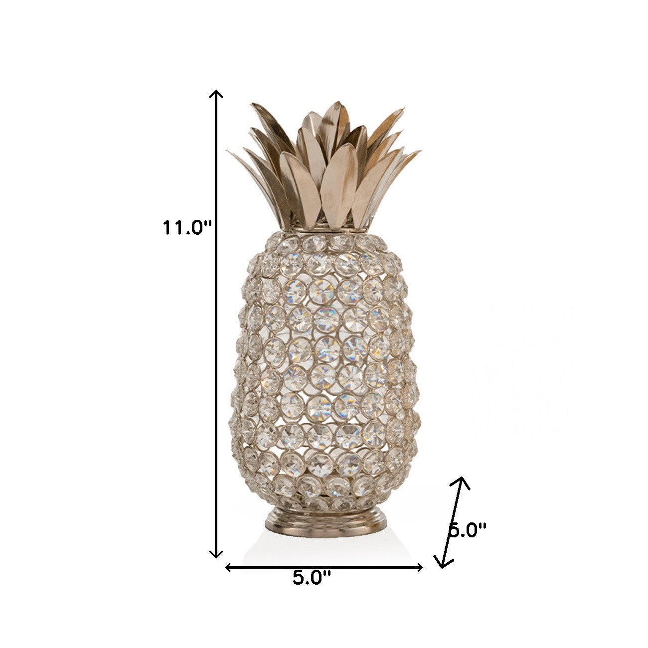 11" Silver And Clear Faux Crystal Decorative Pineapple