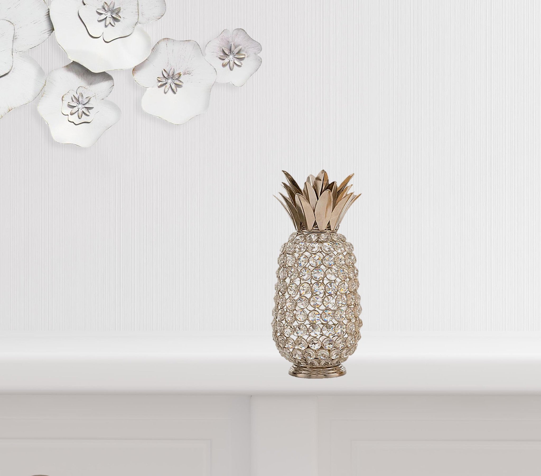 11" Silver And Clear Faux Crystal Decorative Pineapple