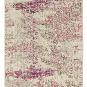 2' X 6' Ivory And Pink Abstract Power Loom Non Skid Runner Rug
