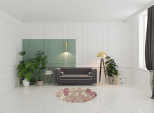 5' X 5' Ivory And Pink Round Abstract Power Loom Non Skid Area Rug