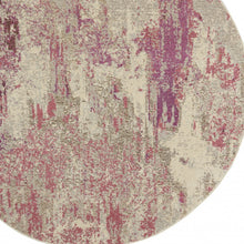 8' X 8' Ivory And Pink Round Abstract Power Loom Non Skid Area Rug