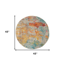 4' X 4' Sealife Round Abstract Power Loom Non Skid Area Rug