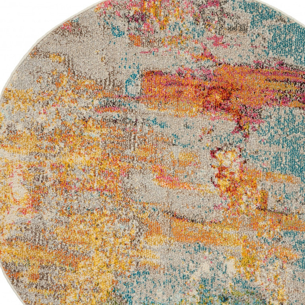 4' X 4' Sealife Round Abstract Power Loom Non Skid Area Rug