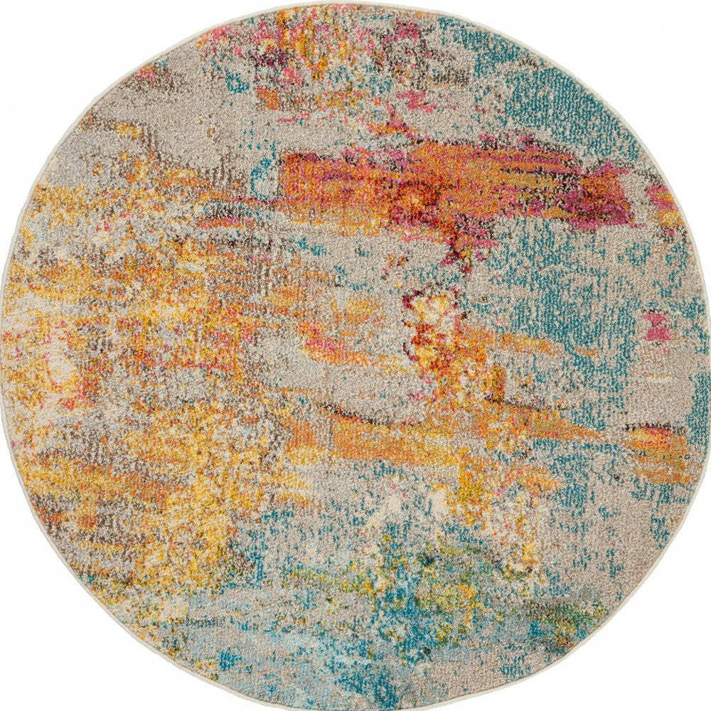 4' X 4' Sealife Round Abstract Power Loom Non Skid Area Rug