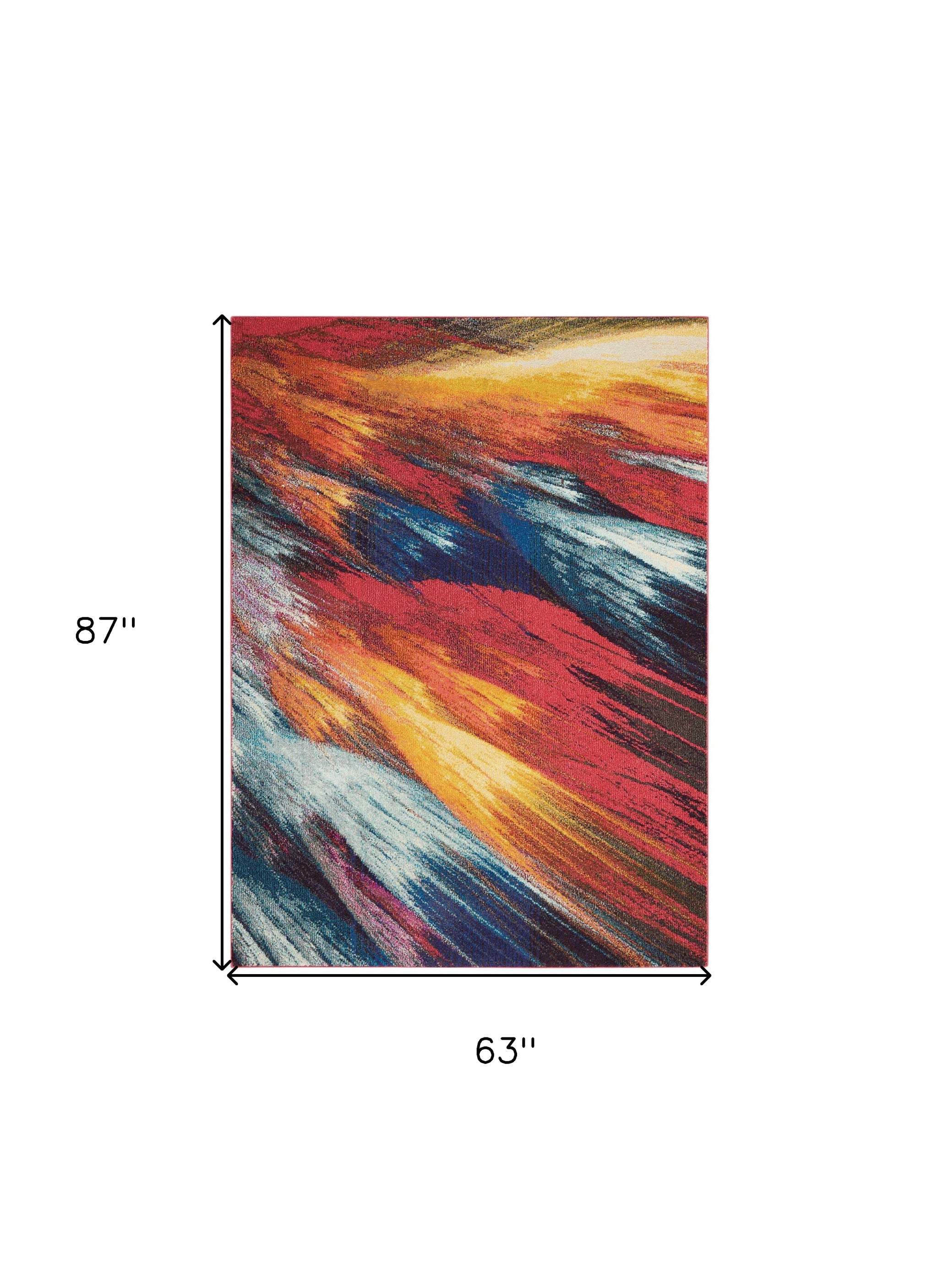 5' X 7' Burst Abstract Power Loom Non Skid Area Rug