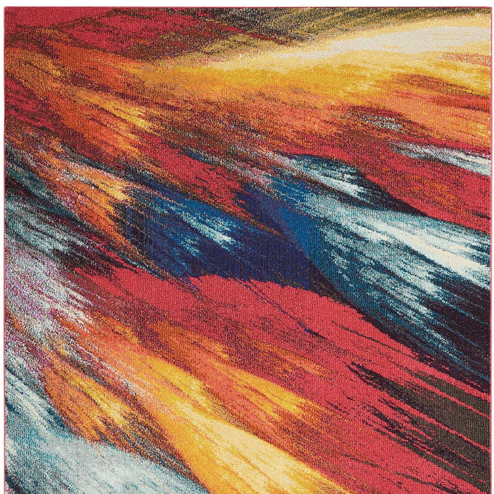5' X 7' Burst Abstract Power Loom Non Skid Area Rug