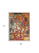 4' X 6' Stained Glass Abstract Power Loom Non Skid Area Rug