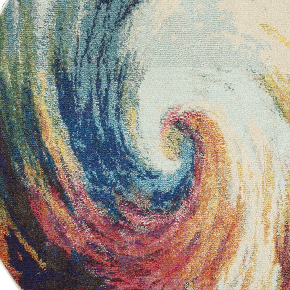 4' X 4' Wave Round Abstract Power Loom Non Skid Area Rug