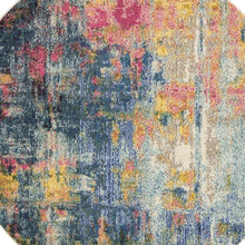 5' X 5' Blue And Yellow Round Abstract Power Loom Non Skid Area Rug