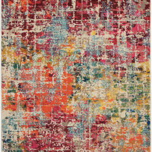 4' X 6' Pink Abstract Power Loom Distressed Non Skid Area Rug