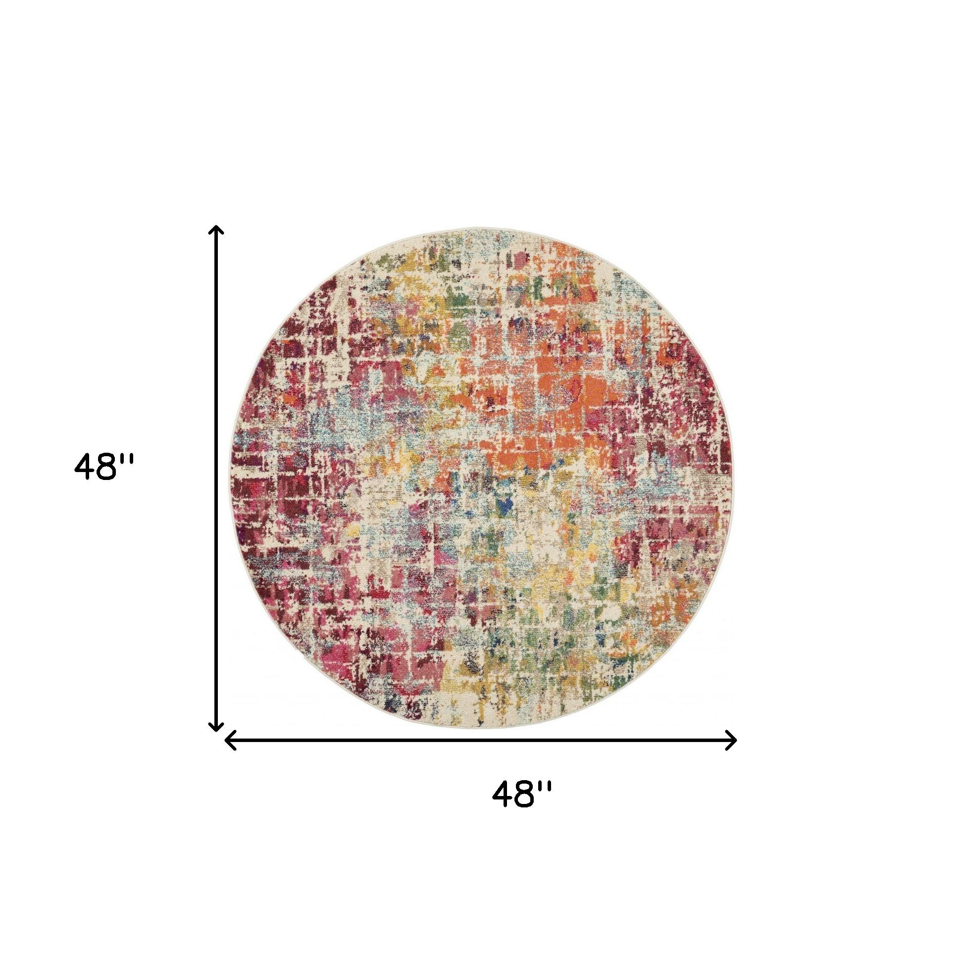 4' X 4' Pink Abstract Power Loom Distressed Non Skid Area Rug