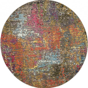 8' X 8' Sunset Round Abstract Power Loom Non Skid Area Rug