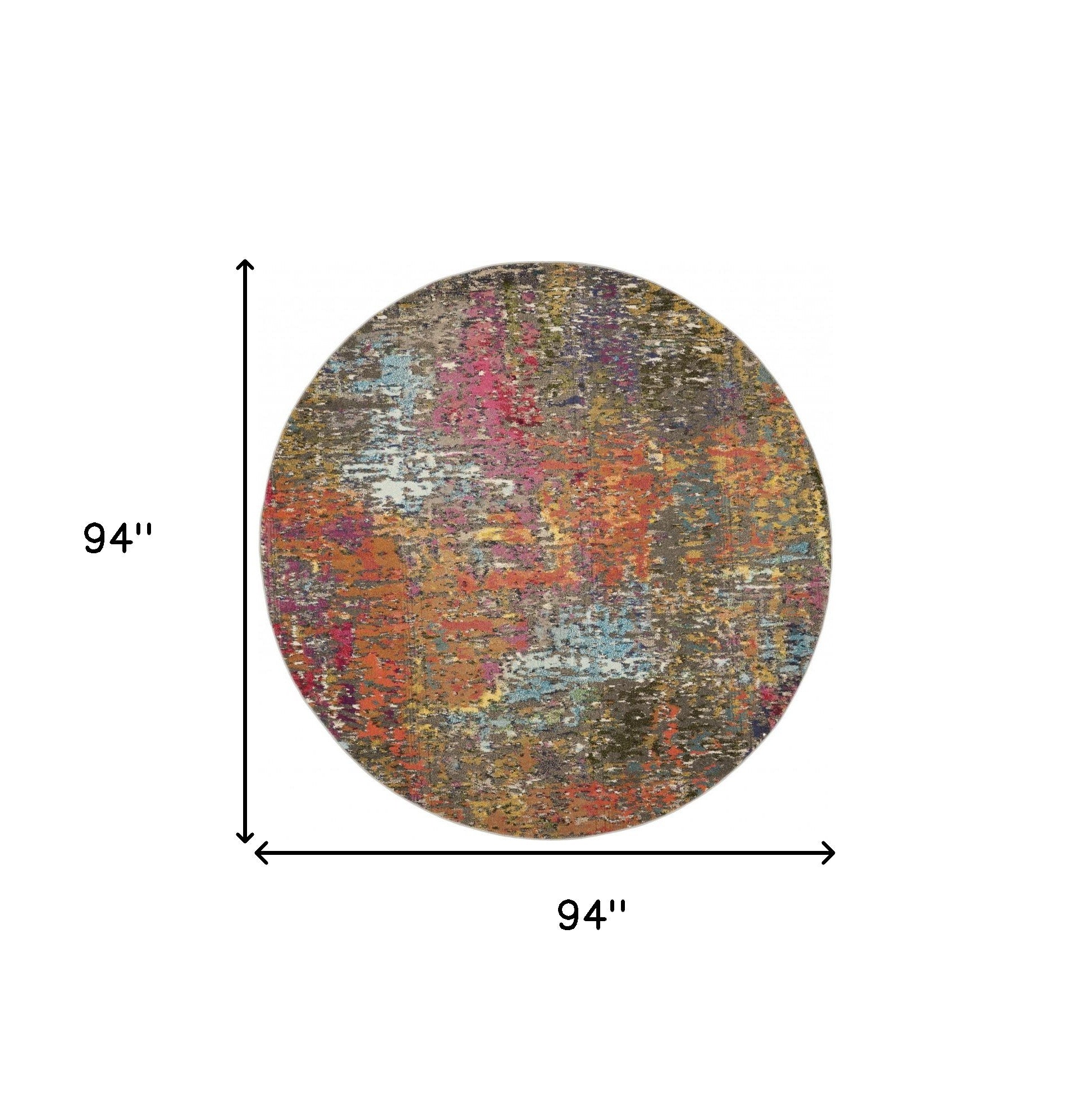 8' X 8' Sunset Round Abstract Power Loom Non Skid Area Rug