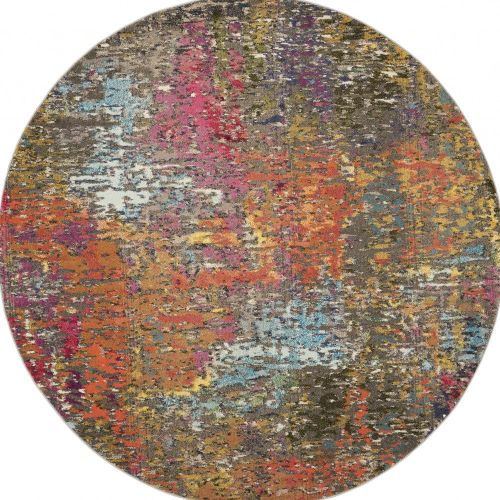 8' X 8' Sunset Round Abstract Power Loom Non Skid Area Rug