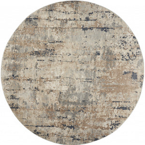 8 X 8' Beige And Grey Round Abstract Power Loom Non Skid Area Rug