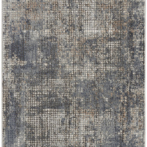 3' X 5' Blue And Beige Abstract Power Loom Distressed Non Skid Area Rug