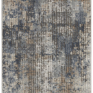 2' X 4' Blue And Beige Abstract Power Loom Distressed Non Skid Area Rug
