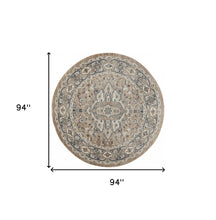 8 X 8' Beige And Grey Round Oriental Power Loom Non Skid Area Rug
