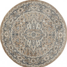 8 X 8' Beige And Grey Round Oriental Power Loom Non Skid Area Rug