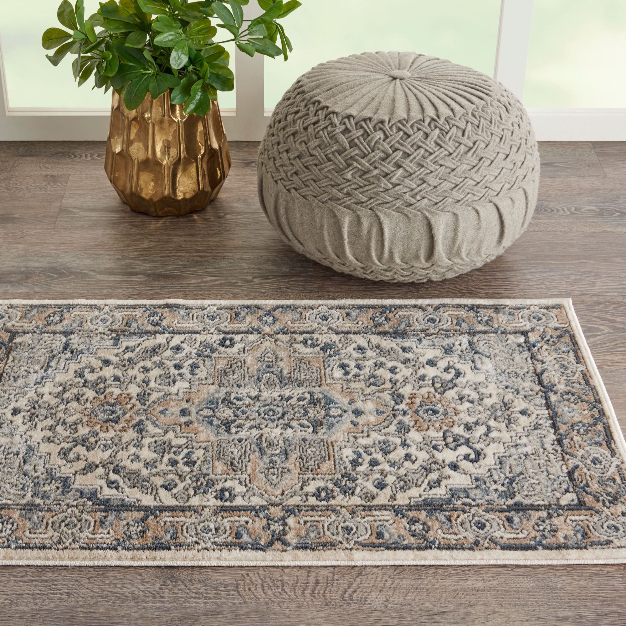 Ivory And Grey Oriental Non Skid Area Rug 2' X 4'