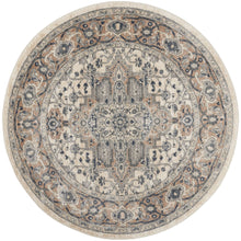 5' X 5' Ivory And Grey Round Oriental Non Skid Area Rug