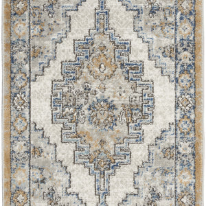 2' X 4' Grey And Light Blue Oriental Power Loom Non Skid Area Rug