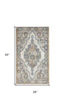 2' X 4' Grey And Light Blue Oriental Power Loom Non Skid Area Rug